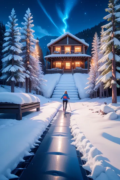 Glide at a ski resort at night with friends