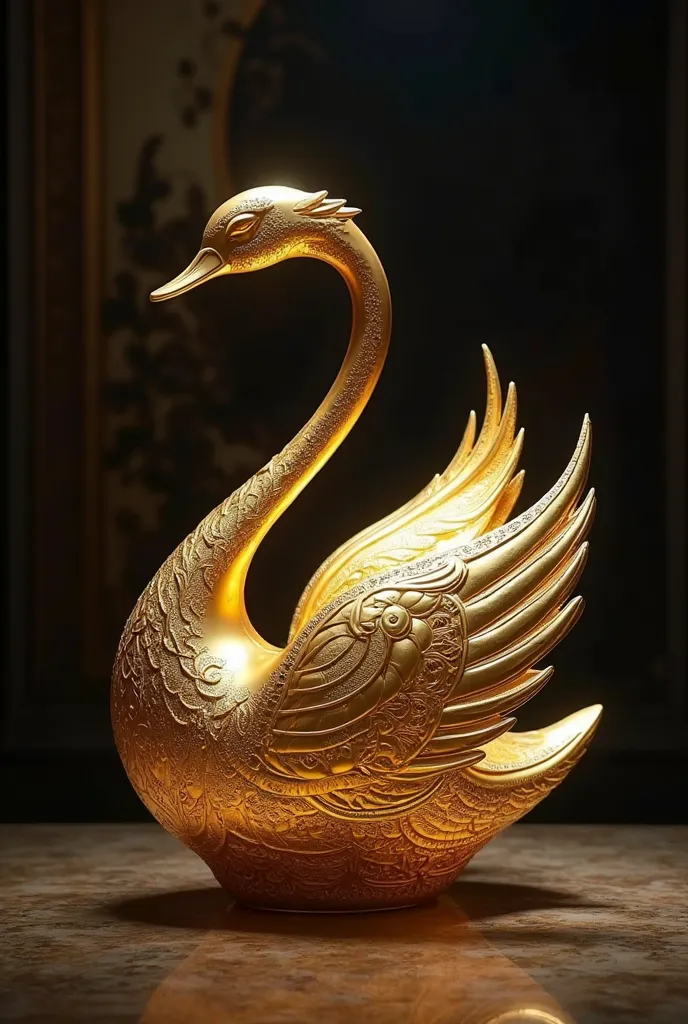 Create a swan vase, gold that represents darkness and ballet