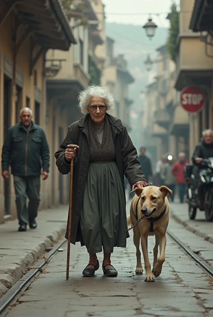 I want video a dog crossing the old blind women