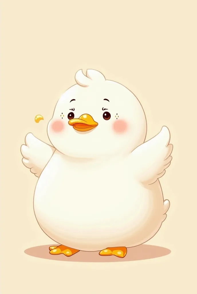 An extremely chubby white duck illustrated in a humorous and adorable chibi style. It features a silly, blank expression with tiny sparkling eyes set far apart, soft round pink cheeks, a short yellow beak, and small stubby yellow feet. The duck has soft pa...