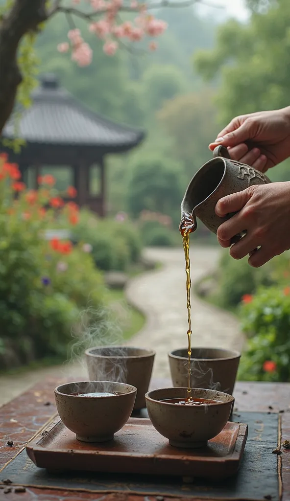 tea in muddy cups in the beautiful tea garden
