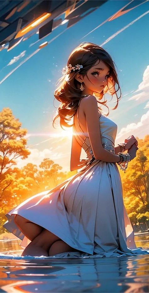 (( Masterpiece ,Better quality,Extremely detailed,ultra high definition,detailed background)), 1 girl,calm expression,заворажwillowющие глаза,straight long hair, flowing dress ,posture in pose,porcelain skin,subtle blush, crystal pendant ,BREAK
golden hour...