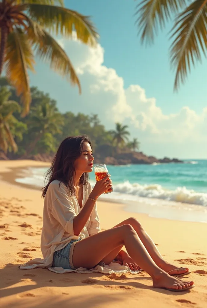 POV Enjoying time in Goa beach having a chill coke in his hand