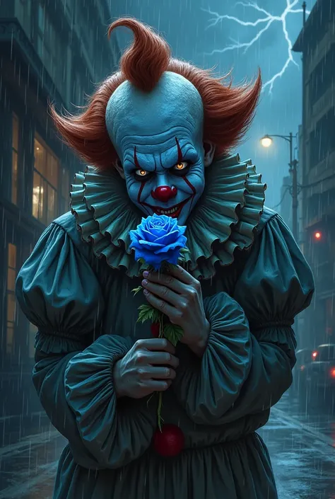 The clown holding a blue rose facing away looked at the camera angle with a look of horror. The latter image was of the night, with a standing in the rain.
Baby Anime Pictures