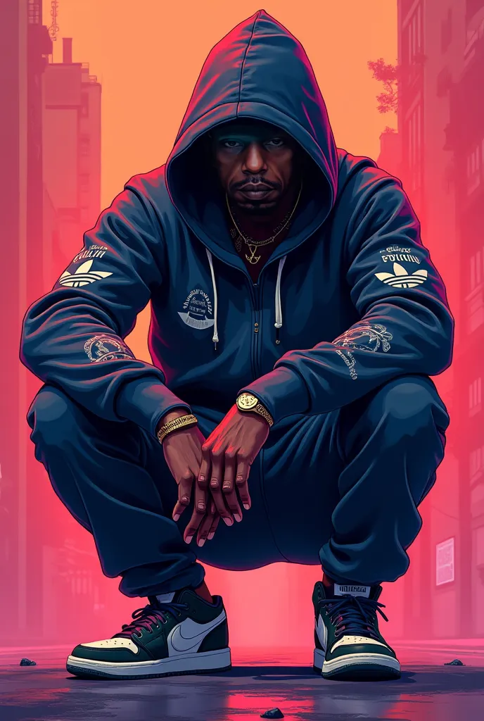 a close up of a person wearing a hoodie and sneakers, streetwear graphic design, inspired by Liam Wong, style of gta v artworks, in style of digital illustration, epic portrait illustration, 2d game art gta cover, 2 d game art gta cover, hiphop urban inspi...