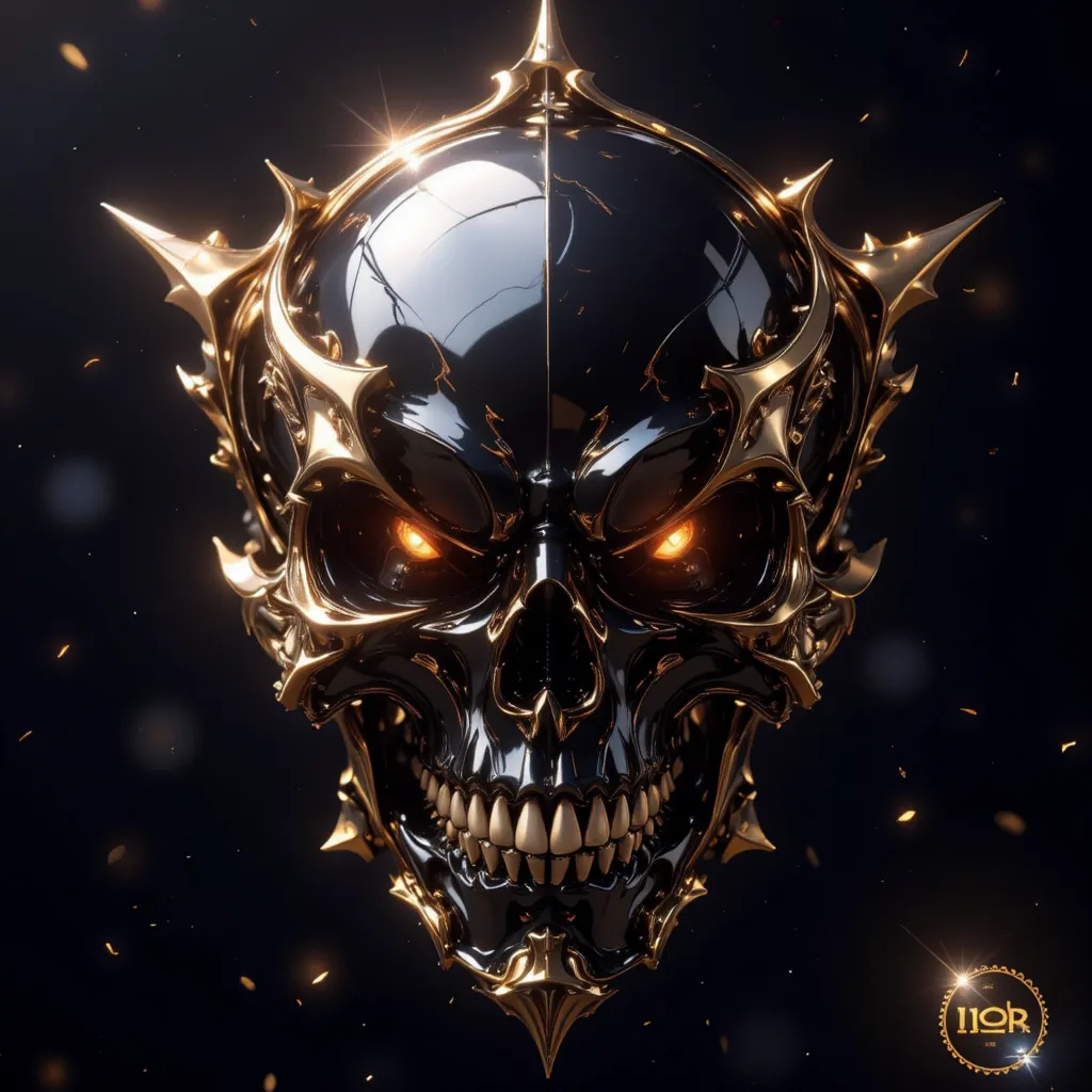 Logo with an angled black skull that looks classy looking straight ahead, 16k maximum quality, top quality, top quality, best quality and detail,extreme perfection, Hyper-realistic perfect, as high resolution as possible