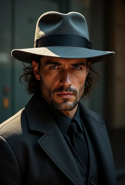 A man with thick hair wearing a grey fedora hat 