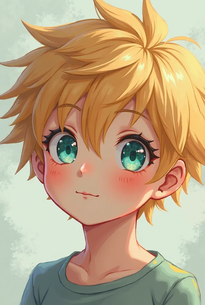  boy with turquoise eyes and short blond hair anime style 