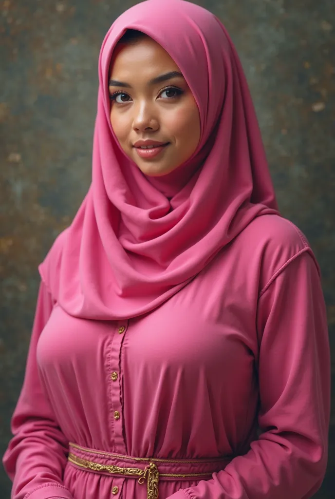 adult woman wearing hijab (pasminha) (pink), from Indonesia, toples ((big round buttocks)) ((bulging round breasts))