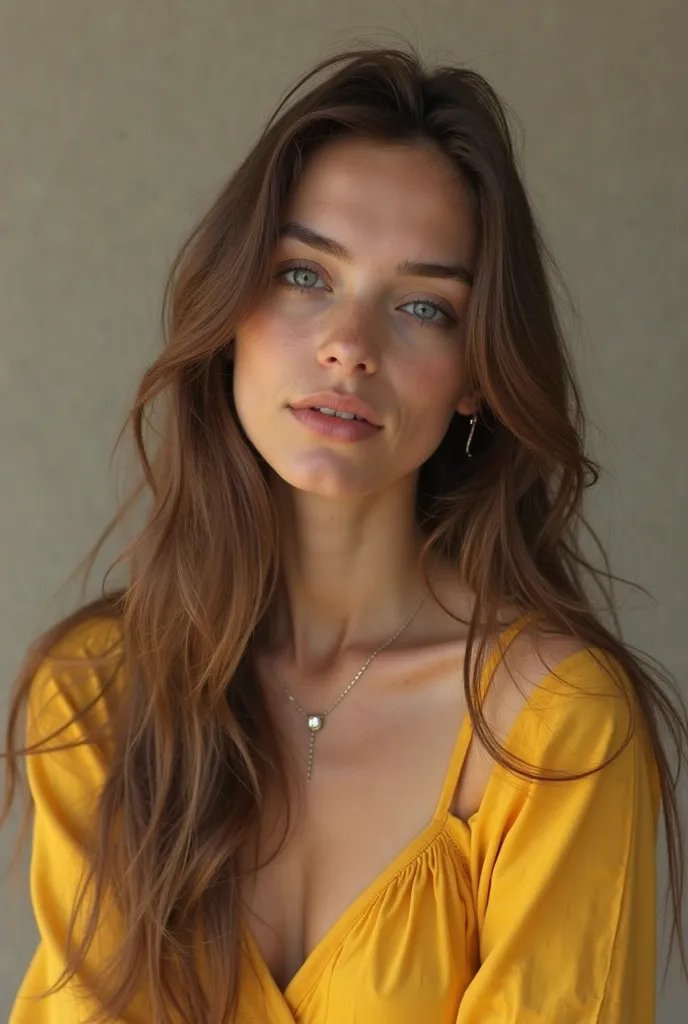 there is a woman with long hair and a yellow dress, a picture by Emma Andijewska, tumblr, hurufiyya, very very low quality picture, low quality photograph, profile pic, 8k selfie photograph, blurry face, profile image, selfie of a young woman, with instagr...