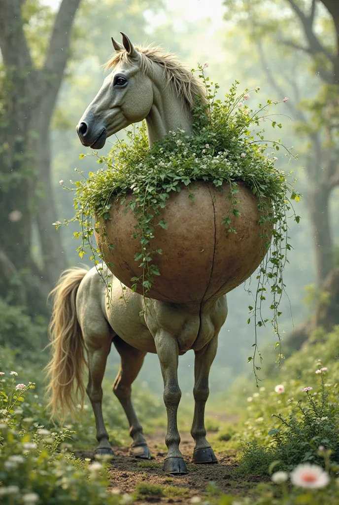 Horse with a plantpot for a torso