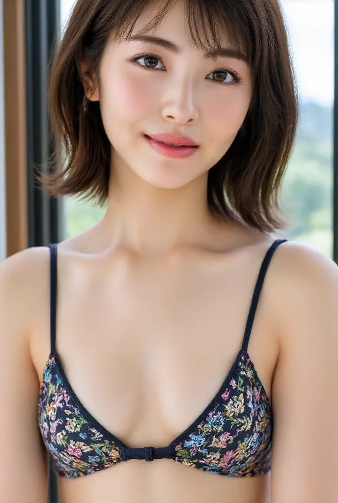 masterpiece, highest quality,16k,8k,beautiful, Ultra High Resolution, Ultra High Quality, beautiful face, Japanese, nsfw,(smile,tiny bikini ,highlight her chest,upper body,big boobs:1.3)