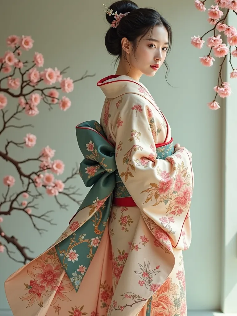  a woman wearing a Japanese kimono