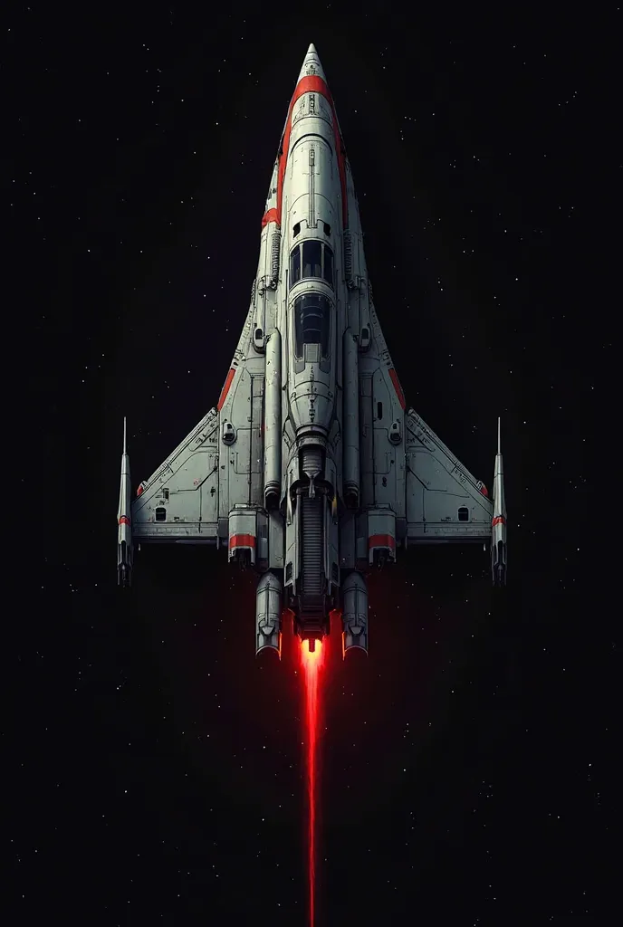 spaceship for 2D space game in terrifying horror view, will also have a laser gun engine and cockpit, from the top view. will be seen as wild and aggressive. draw only 1 spaceship, will be in the middle and the background black. GET A SPACESHIP IN ANIME ST...