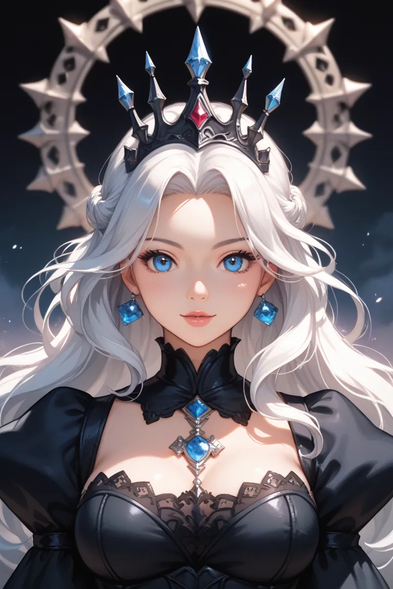 a lady with a white hair and blue eyes, fantasy art style, stunning anime face portrait, cute face. dark fantasy, anime styled digital art, digital anime illustration, anime style, beautiful anime, epic fantasy art style, dark fantasy style art, detailed d...