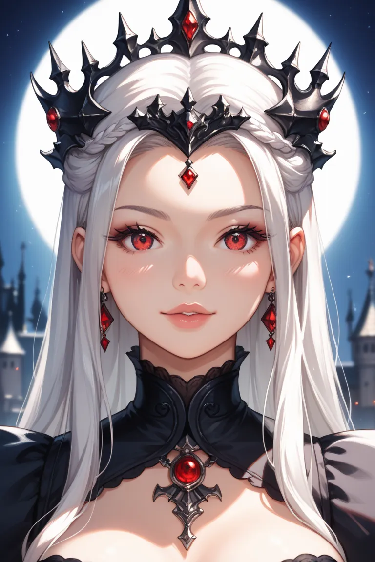 a lady with a white hair and red eyes, fantasy art style, stunning anime face portrait, cute face. dark fantasy, anime styled digital art, digital anime illustration, anime style, beautiful anime, epic fantasy art style, dark fantasy style art, detailed di...