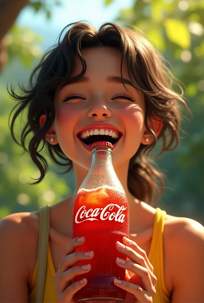  A happy person drinking Coca-Cola 