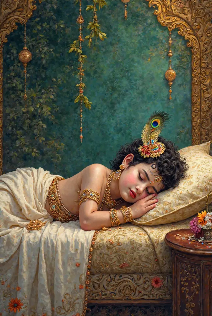 Liitle krishn god sleping a bed