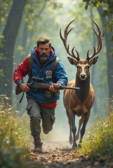 Image d'un chasseur fan de Marseille poursuivi par un cerf fan du psg 