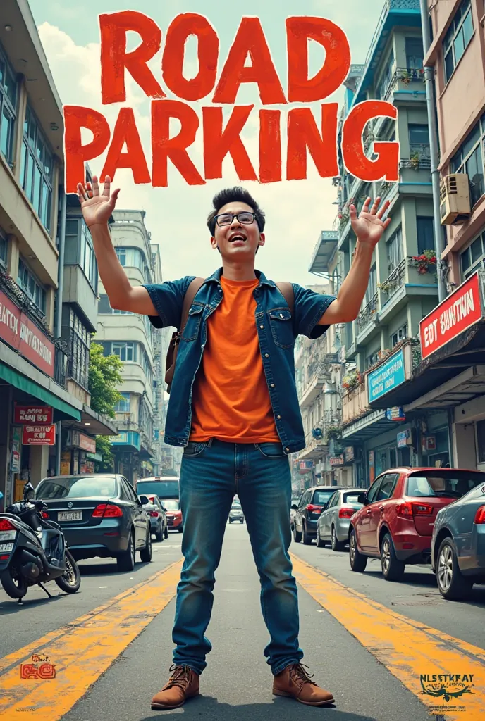 Using ai, create a poster to campaign against road parking in the Siam University area.