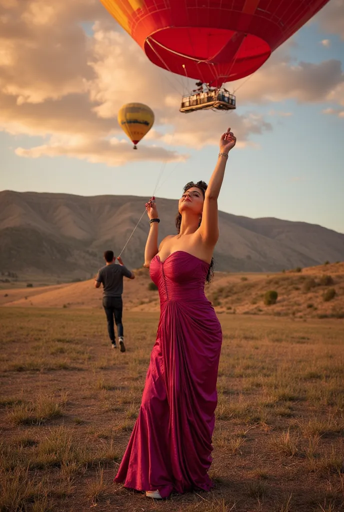 Hottest 70-year-old woman in the world with big  being in hot air ballon with two guys