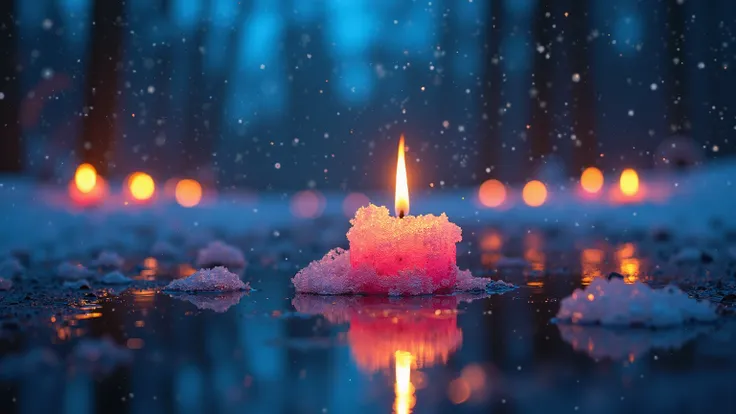 thing flames are wrapped in ice  ,  adorns the blue Milky Way galaxy  ,  purple, and pink,  and  . Candle , ， Reflecting lanterns in the forest in the pond below ,  creates a mirror effect  .  thing jungle lamp is warm orange  , , and the blues,  creates a...