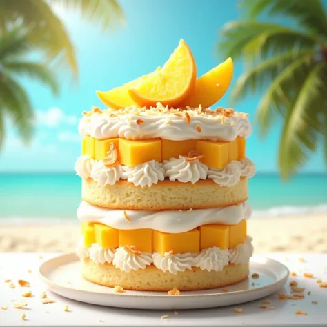 create coconut cream, mango and vanilla cake 