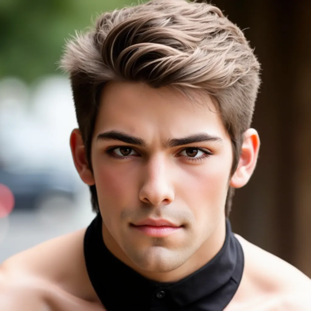 There is a young MAN ( elegant, offers, Very  beautiful) 18 y  ears  old, rostro(very high),  with short hair and suit  , asistente hiper realistic , sujeto hiper realistic , chico anime realistic ,  anime style realism  , estilo de arte anime realistic , ...