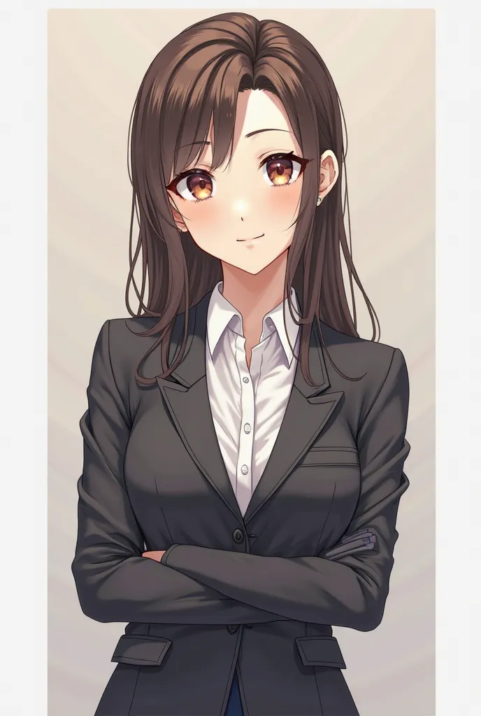 I want a anime girl with confidence and a formal outfit as well as in passport size 