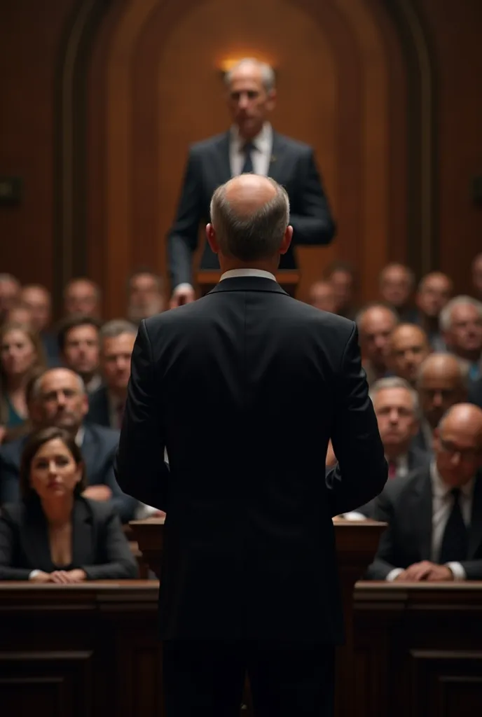 Figure of Lawyer in audience speaking 