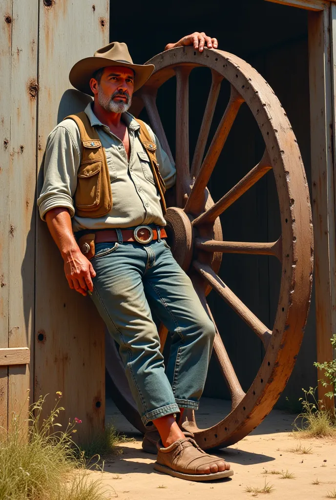 Paulino arrives at the ranch, he is leaning on a trapiche wheel, his foot is swollen and bruised