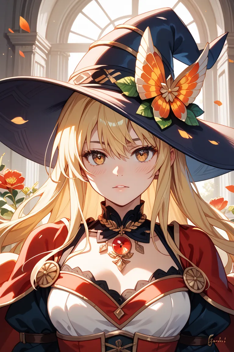 ((masterpiece, best quality, highest quality,I have sharp eyes, beautiful images of Ryoma,girls, Alone, Completely-Wide,  perfect composition,Midea, Kobushi)) long hair,  blonde hair, mackerel type , Golden Eyes,Red tip , medieval European background, medi...