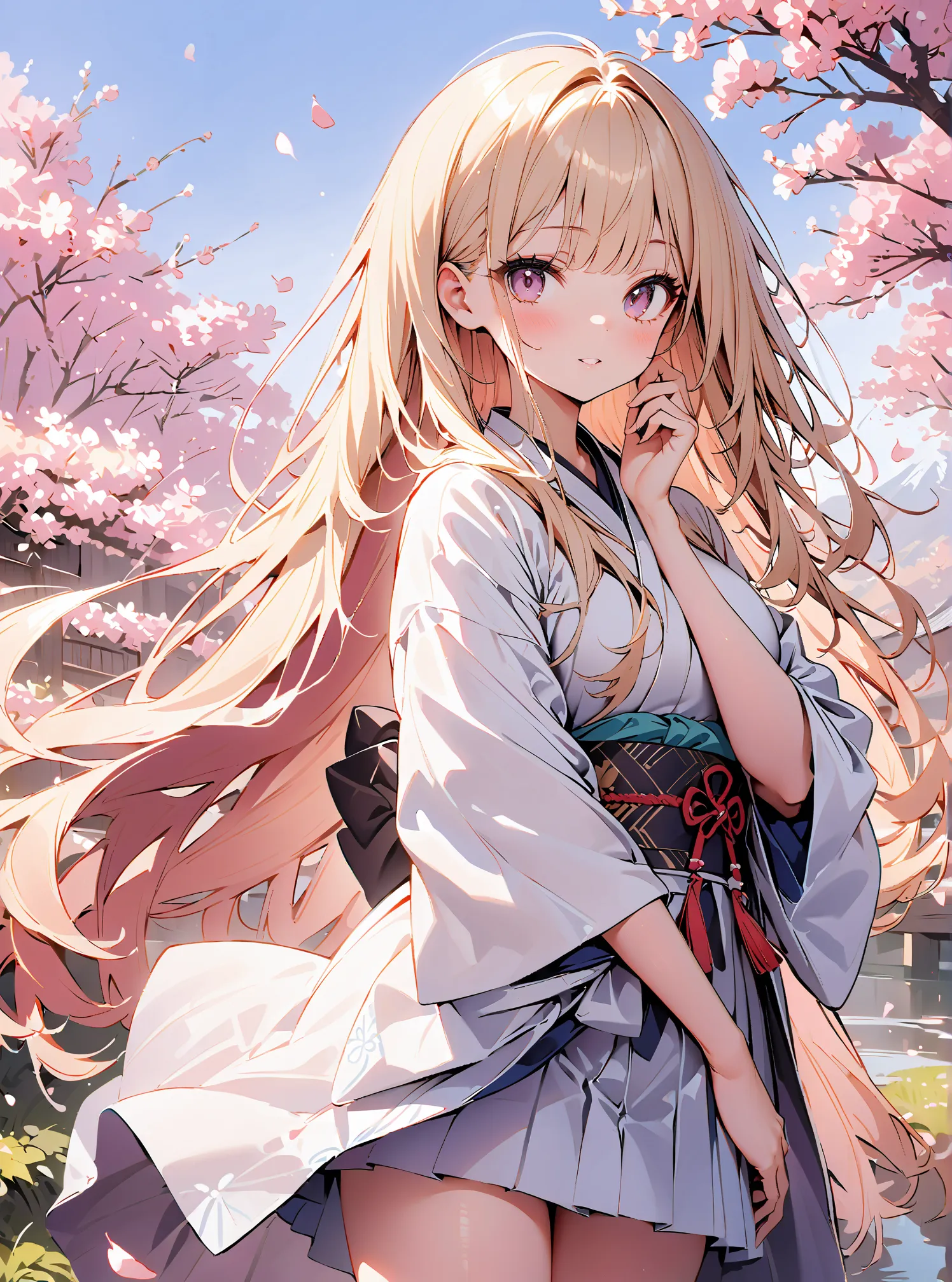 1 Girl, cute, (((masterpiece))), many decorations, high quality, high quality, (((extremely detailed))), 8k, background design,Long Hair,black straight hair,bangs bang,japan,kimono,japanese tradithional pattern,cherry blossom,petals,spring,
Pink,dark pink,...