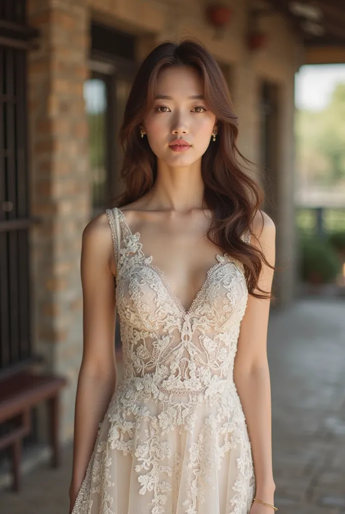 Vietnamese model Sweet lace dress that ladies can wear to work, or for coffee dates or light parties, all are beautiful, luxurious and suitable for the occasion.