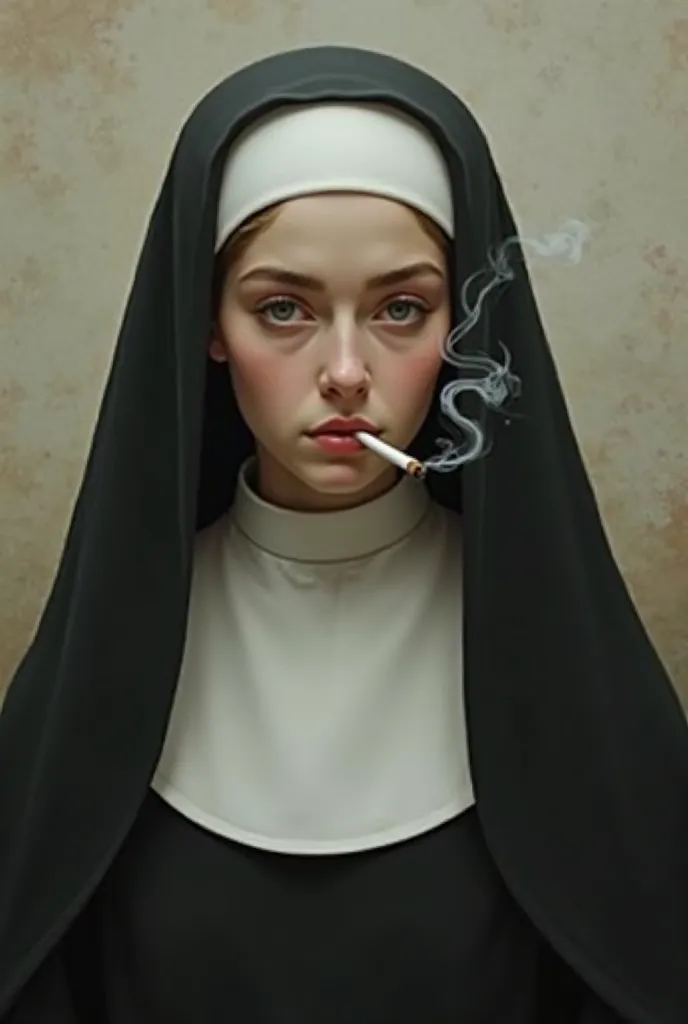 Beautiful young nun smoking