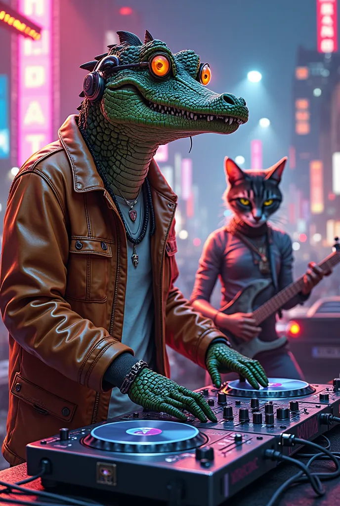 Dj Crocodile with dj cat very cool vibes lambo in the back 