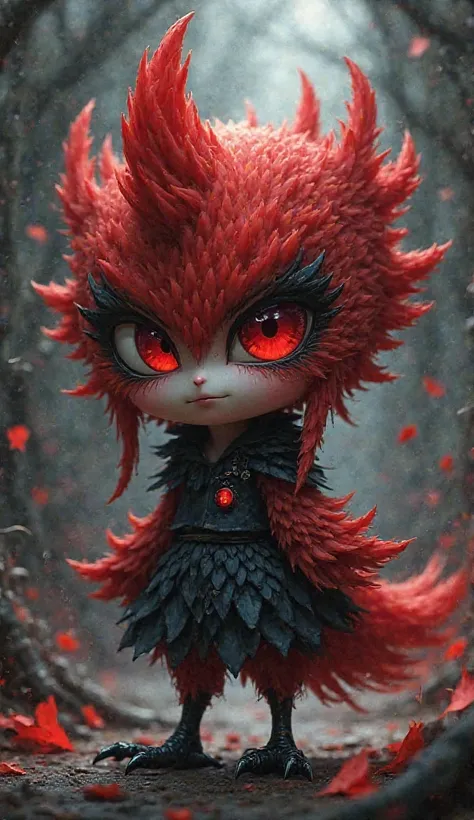 Chibi dark red feminine chick vibes 