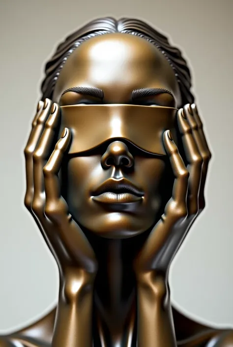 Réaliser (( une sculpture en bronze d'un visage et de deux mains )) (( les deux mains de la sculpture tiennent un bandeau cachant les yeux ))