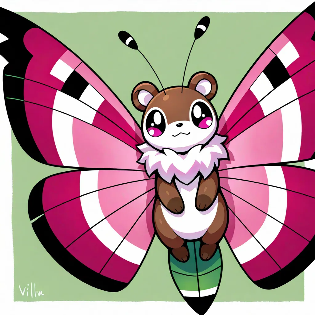 masterpiece, best quality, amazing quality, solo, creature focus,  Vivillon Big One Bear with purple pink and brown color palette

