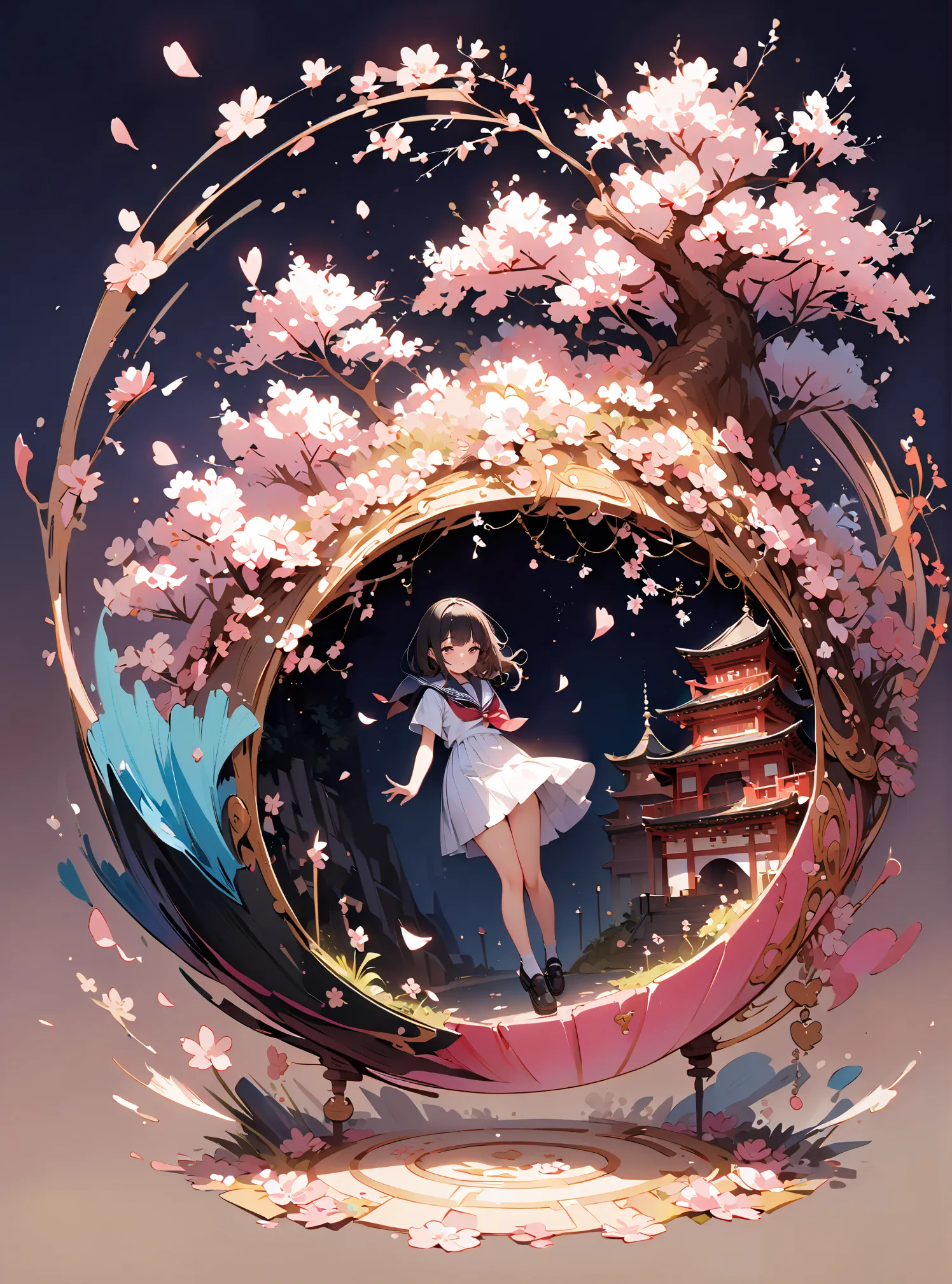 1 Girl, cute, (((masterpiece))), many decorations, high quality, high quality, (((extremely detailed))), 8k, background design,cherry blossom,petals,spring,
Pink,dark pink,light pink,black,gold,white,(((background Design))),kirakira,(((
Full body))),spring...