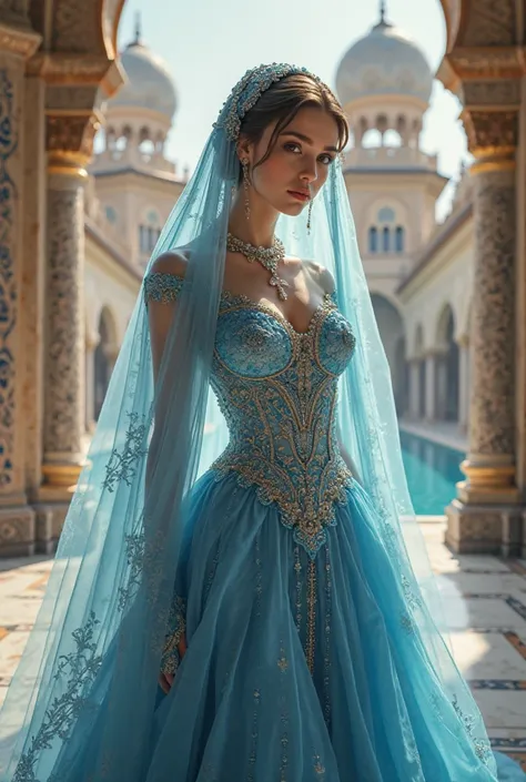 Princess Cinderella in blue Arabian costume 