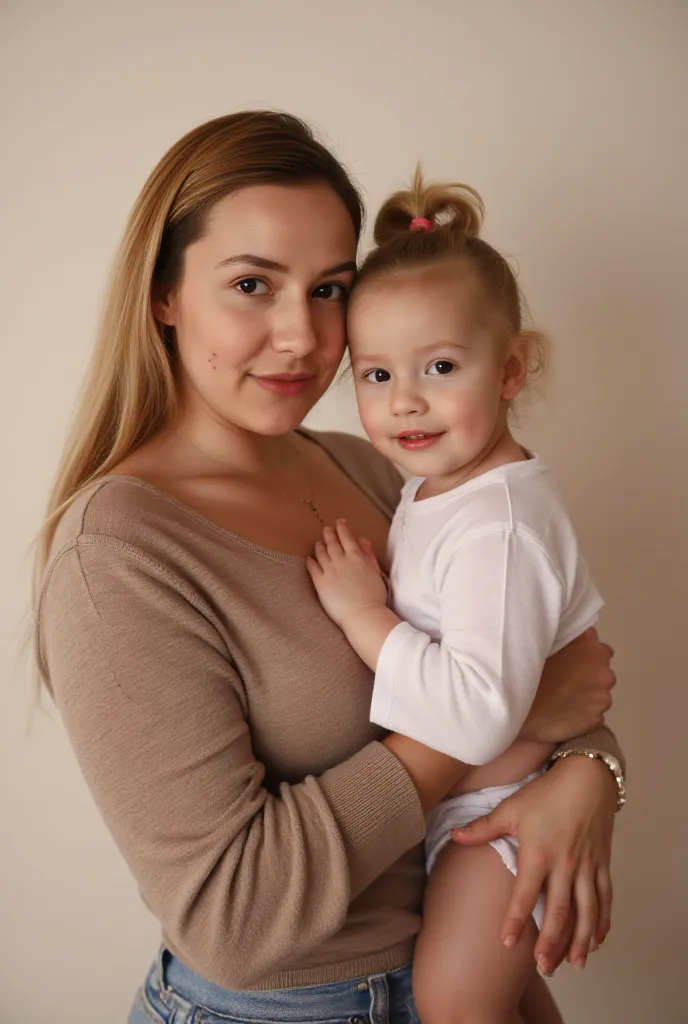 A beautiful mother of Scandinavian origin carrying her daughter of age 4. Both wearing red hot lipstick. Both staring at the camera. 8K resolution and quality.