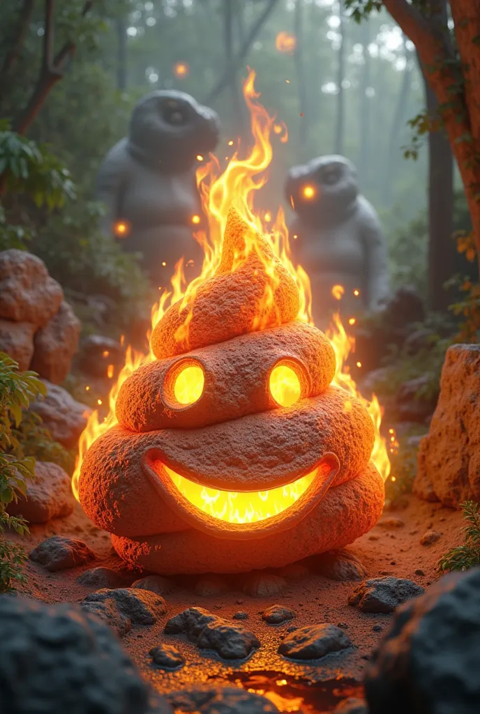 Flaming smiling poop emoji prehistoric