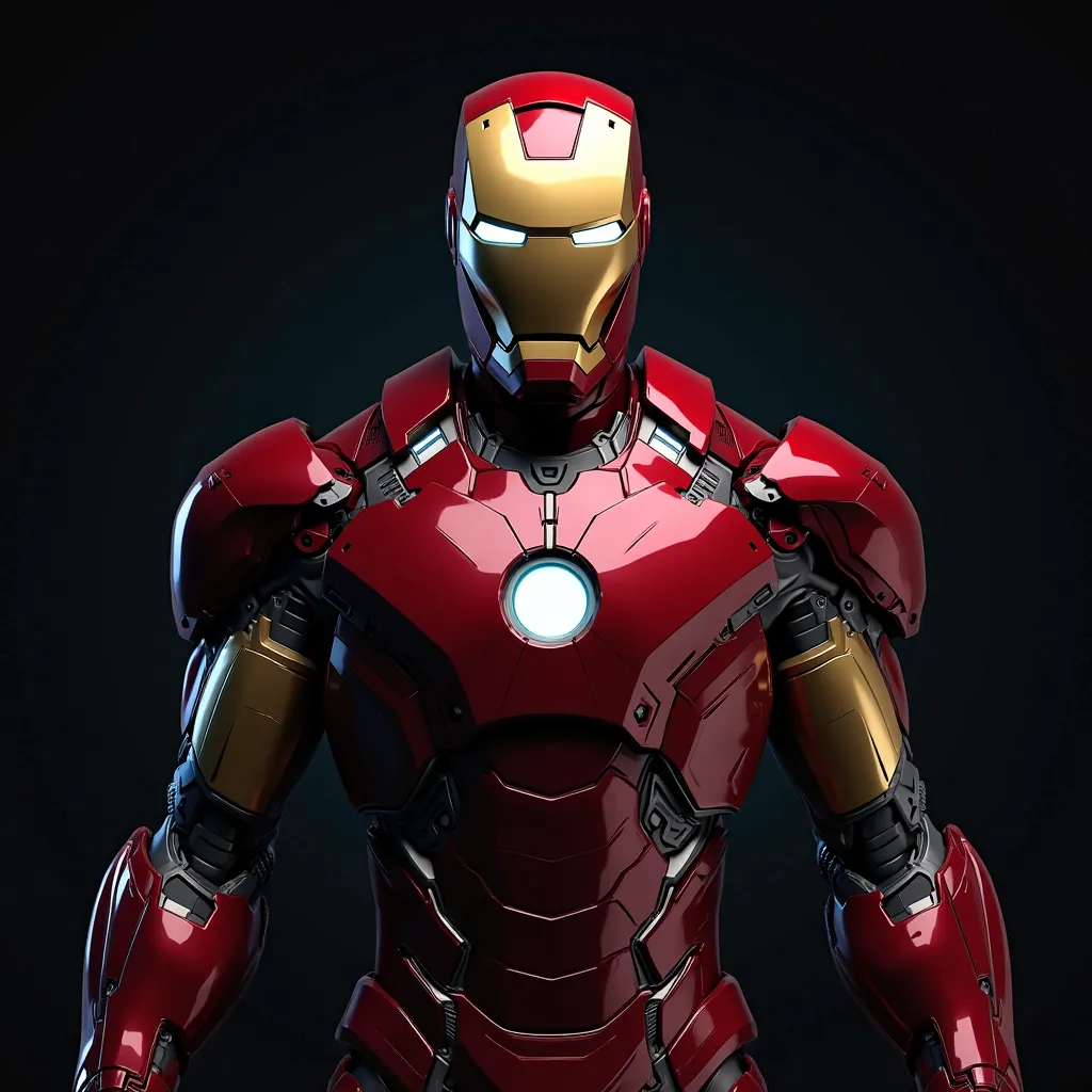 A high quality 4k image of ironman, upper body visible, black background. 