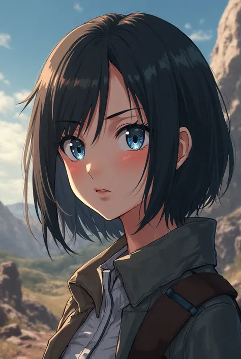 Sasha Blause with gray and blue eyes from the anime Attack on Titan