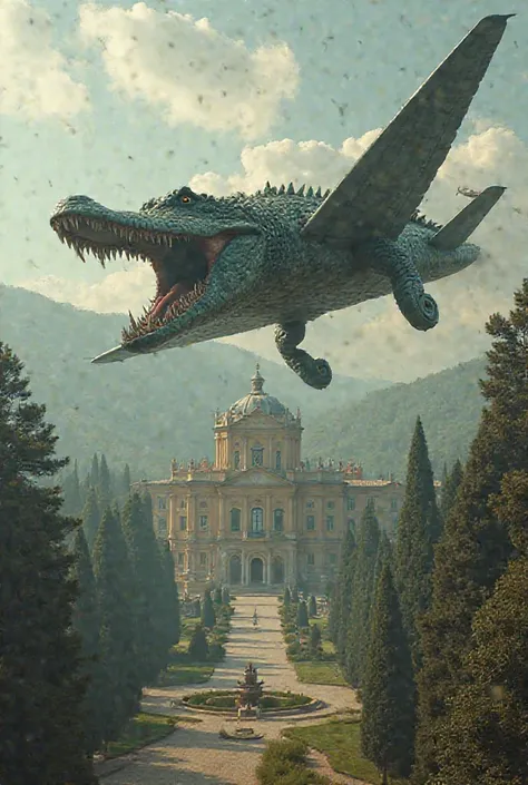 A crocodile in the shape of an airplane that bombs the ren of Caserta 