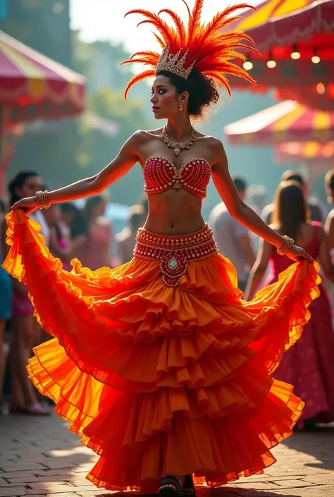 color portrait, 2 arms, wide hips, full body view, beautiful performing carnival dancer