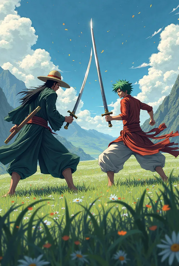 Ronoroa Zoro defeating Kenshi Rimura in a sword contest