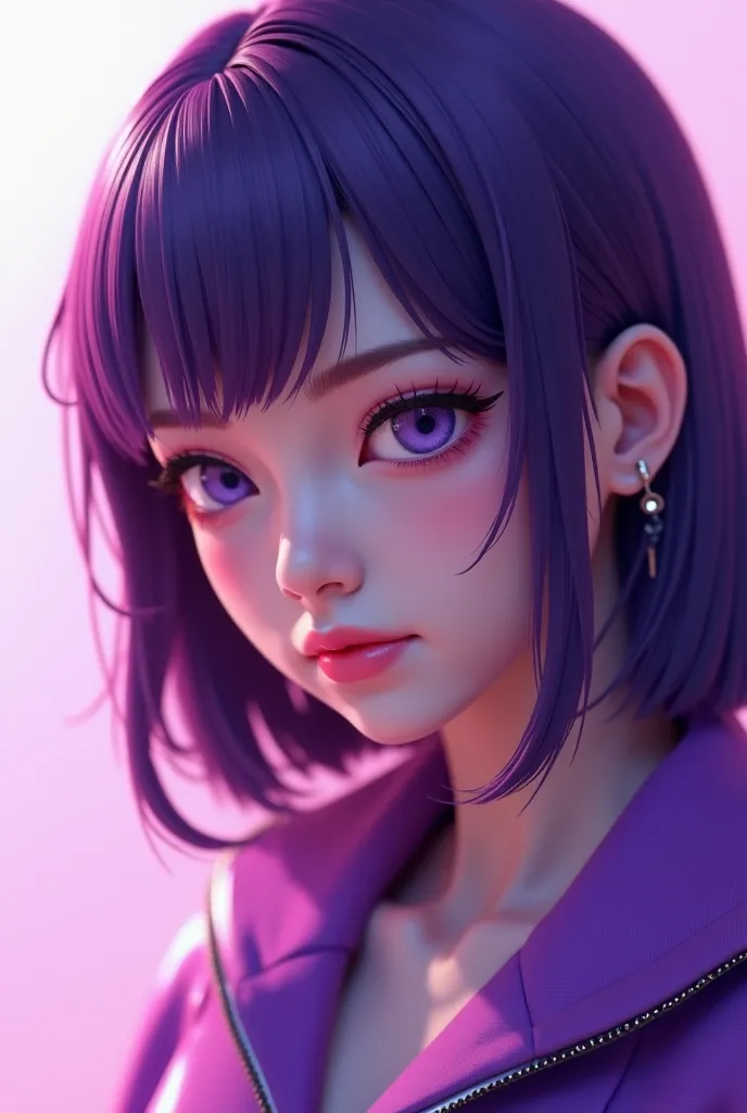 a close up of a woman with purple hair and a purple outfit, a character portrait inspired by Pu Hua, trending on cg society, digital art, 8k portrait render, kda, 8k artgerm bokeh, anime style. 8k, artgerm ; 3d unreal engine, anime style 4 k, loli, photore...