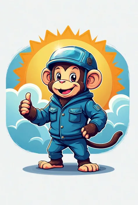 Design me a logo for a company called "future Solution" I imagine a little blue monkey dressed as an engineer with a helmet and a thumb up, With a sun in the back 